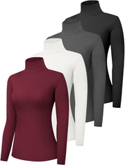 Dalavch 4 Pack Women’s Turtle Neck Long Sleeve Shirts Fall Fashion Turtleneck Baselayer Undershirts Tops Underscrub