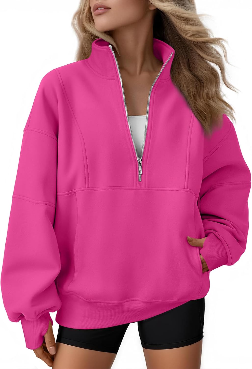 AUTOMET Womens Quarter Zip Oversized Sweatshirts Teen Fleece Pullover Hoodies 2025 Mock Neck Sweater Fall Workout Jacket