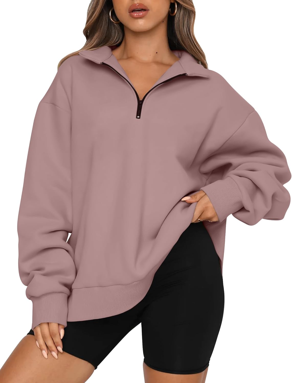 Trendy Queen Womens Oversized Sweatshirts Fall Sweaters Fashion Hoodies Half Zip Pullover Long Sleeve Shirts Clothes