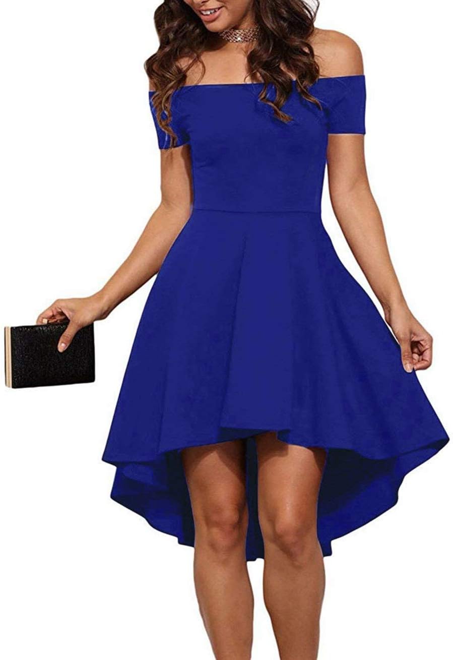 Sarin Mathews Womens Off The Shoulder Short Sleeve High Low Cocktail Skater Dress
