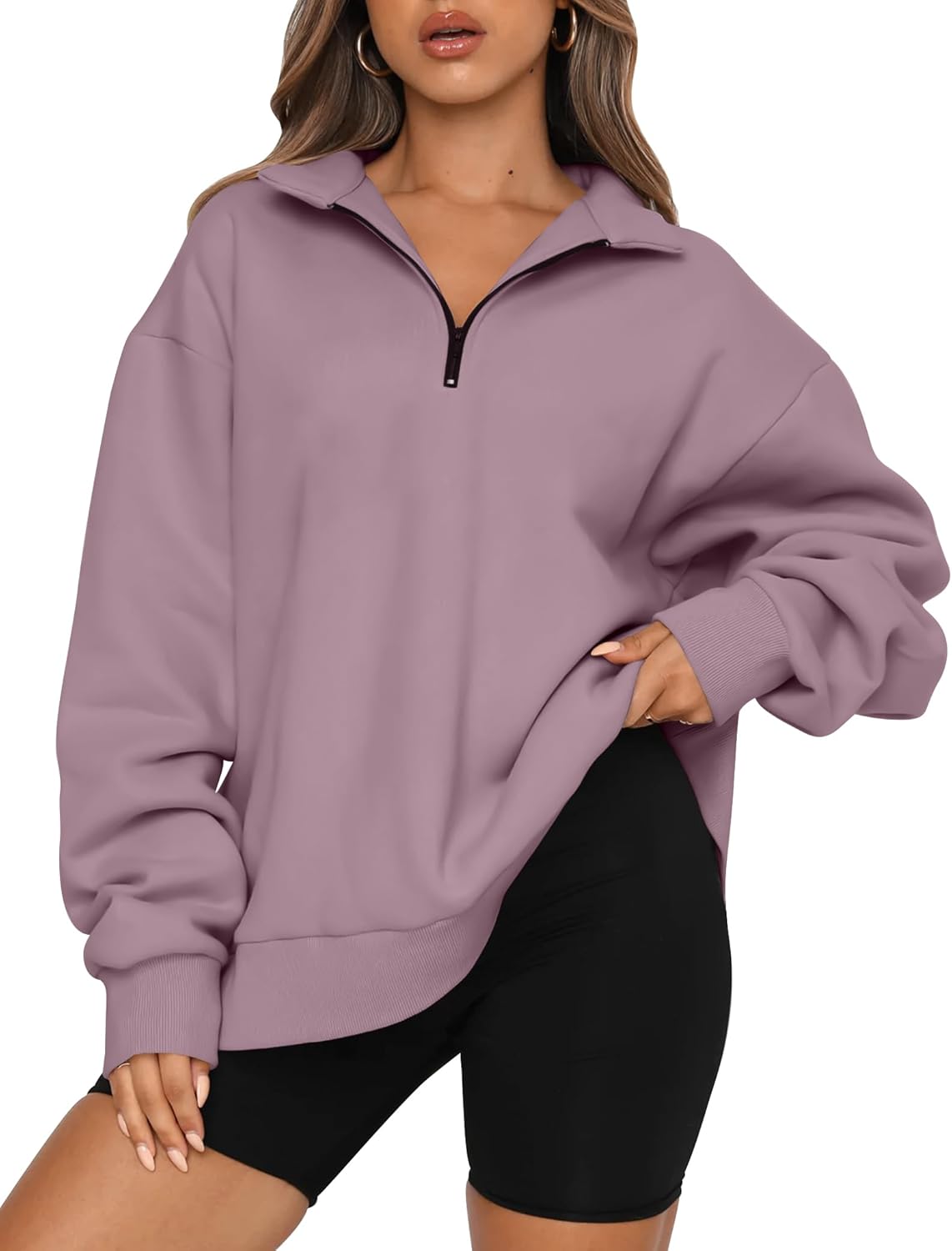 Trendy Queen Womens Oversized Sweatshirts Fall Sweaters Fashion Hoodies Half Zip Pullover Long Sleeve Shirts Clothes