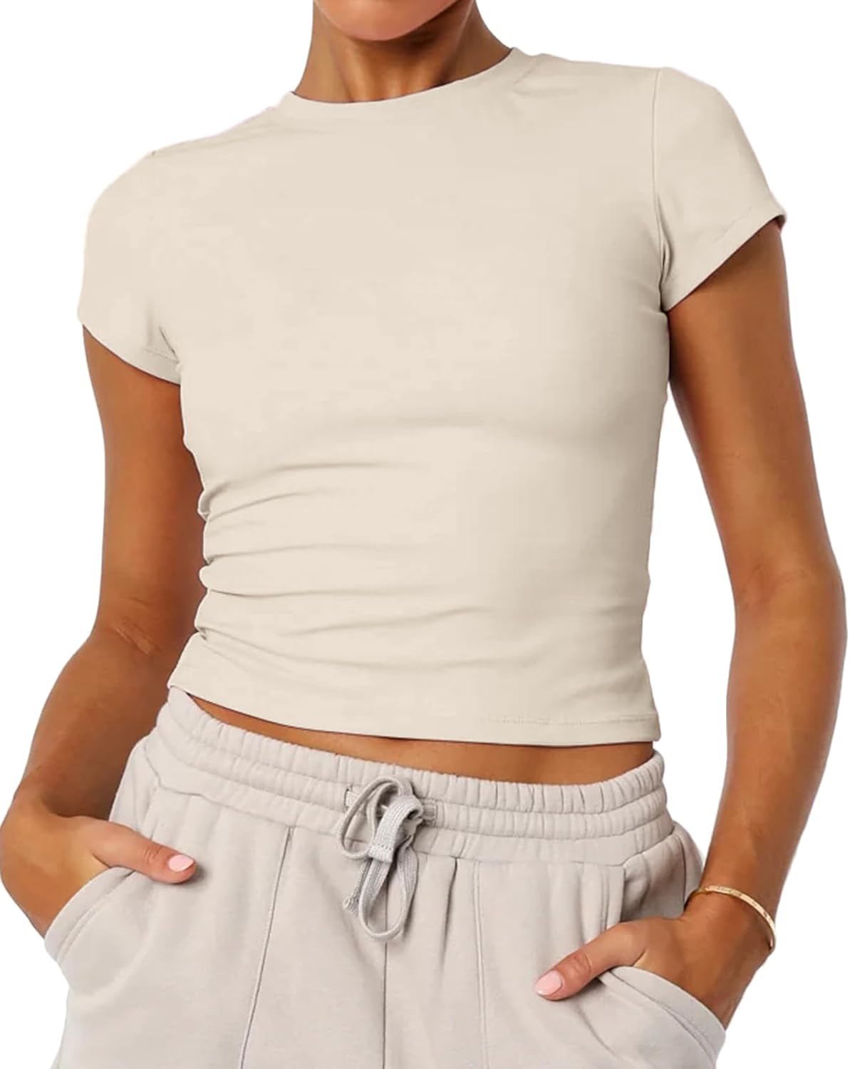 Women's Basic Summer Short Sleeve Crewneck T-Shirts Y2K Cute Going Out Tops Baby Tee