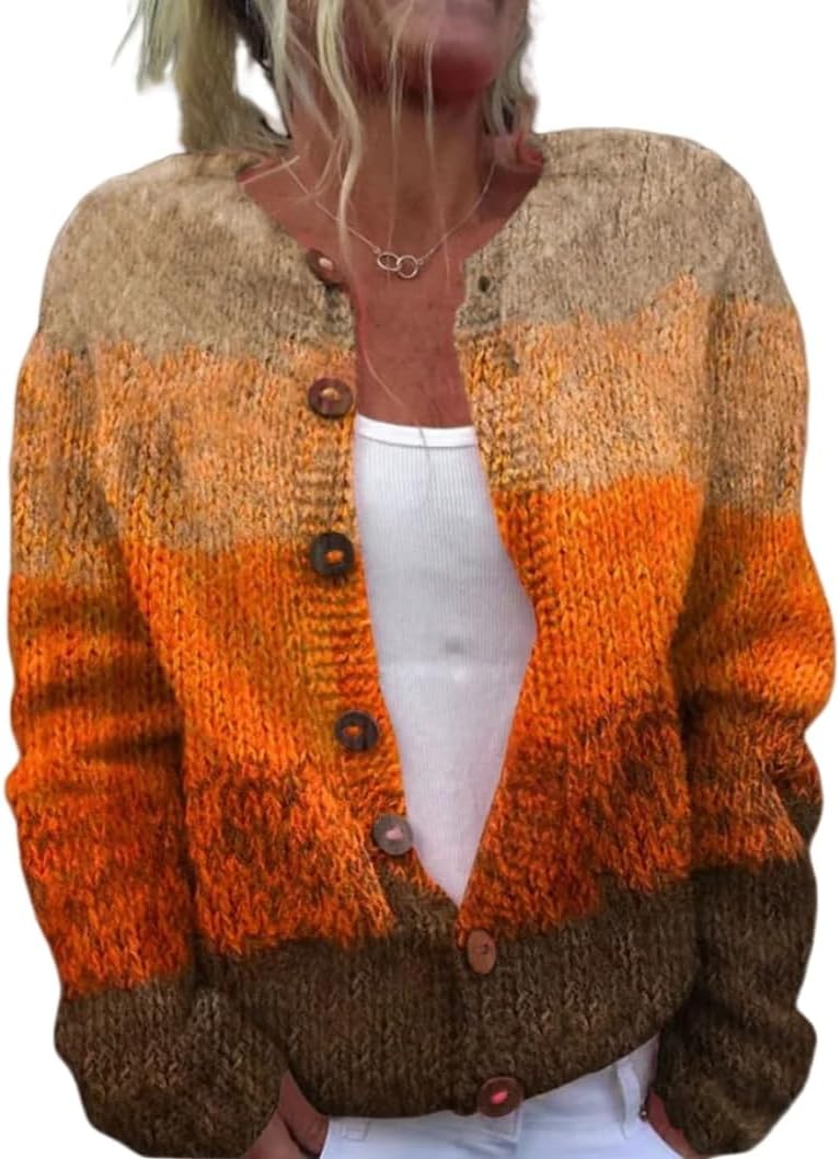 Women's Funny Fall Winter Animal Floral Christmas Tree Long Sleeve Button Knit Cardigan Sweater