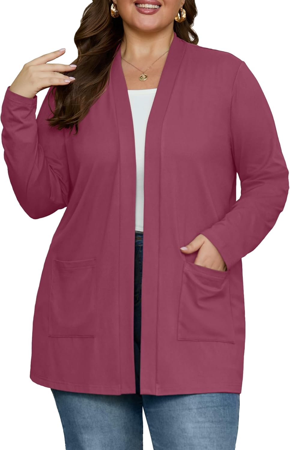 OLRIK Plus Size Cardigan for Women 2025 with Pockets Long Sleeve Casual Lightweight Jacket Open Front Cover Ups