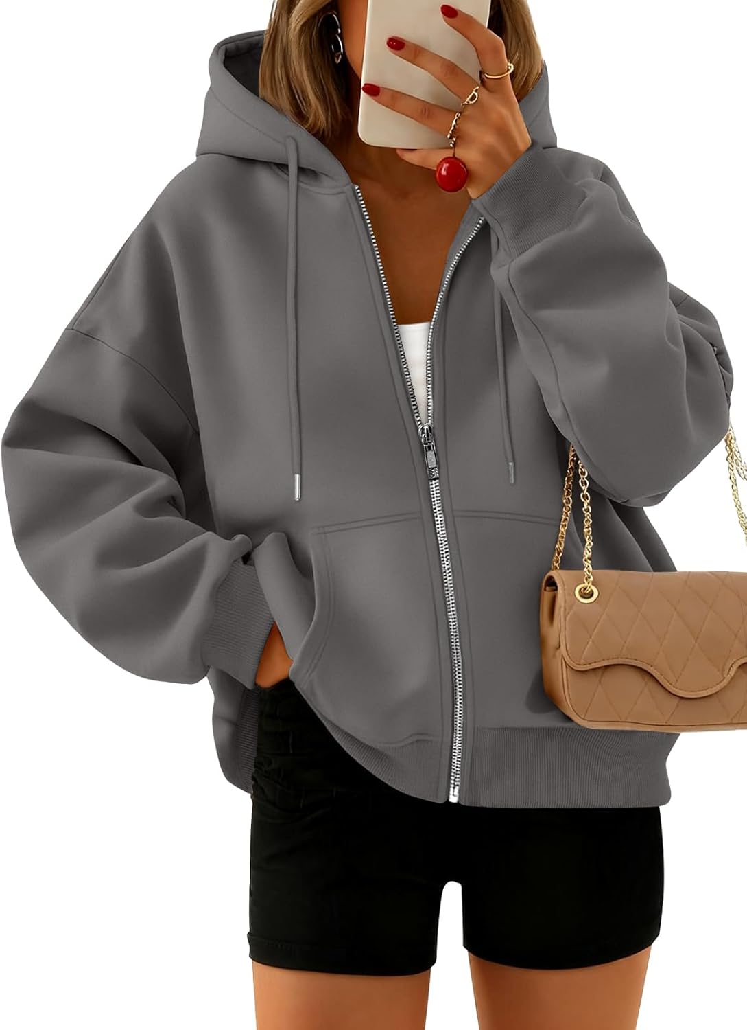 Trendy Queen Zip Up Hoodies For Women Cropped Sweatshirts Fall Fashion Outfits 2025 Y2k Fleece Teen Girls Clothes