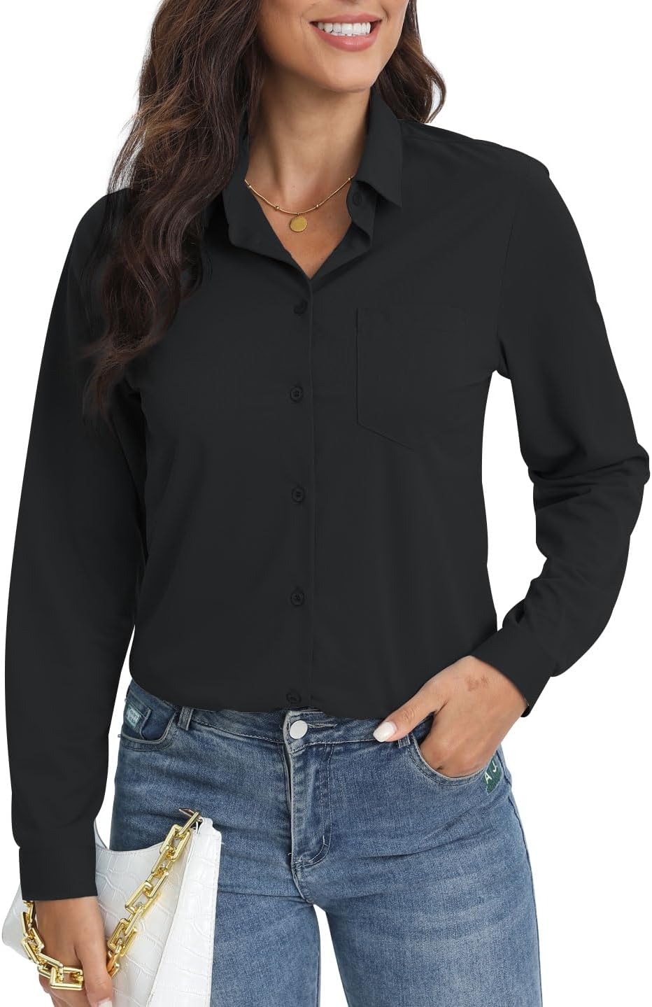 COUXILY Soft Wrinkle-Free Button Down Stretch Shirts for Women, Breathable Moisture-Wicking Casual Work Dress Tops