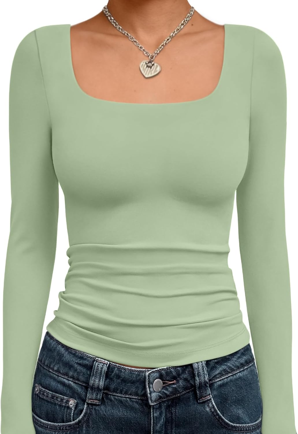 Trendy Queen Womens Long Sleeve Shirts Crop Tops Fall Fashion 2025 Square Neck Going Out Basics Tees Y2k Clothes