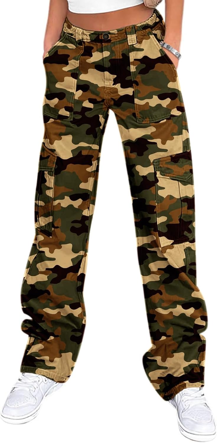 Lepunuo Cargo Pants for Women High Waisted Casual Pants Baggy Stretchy Wide Leg Y2K Streetwear with 6 Pockets