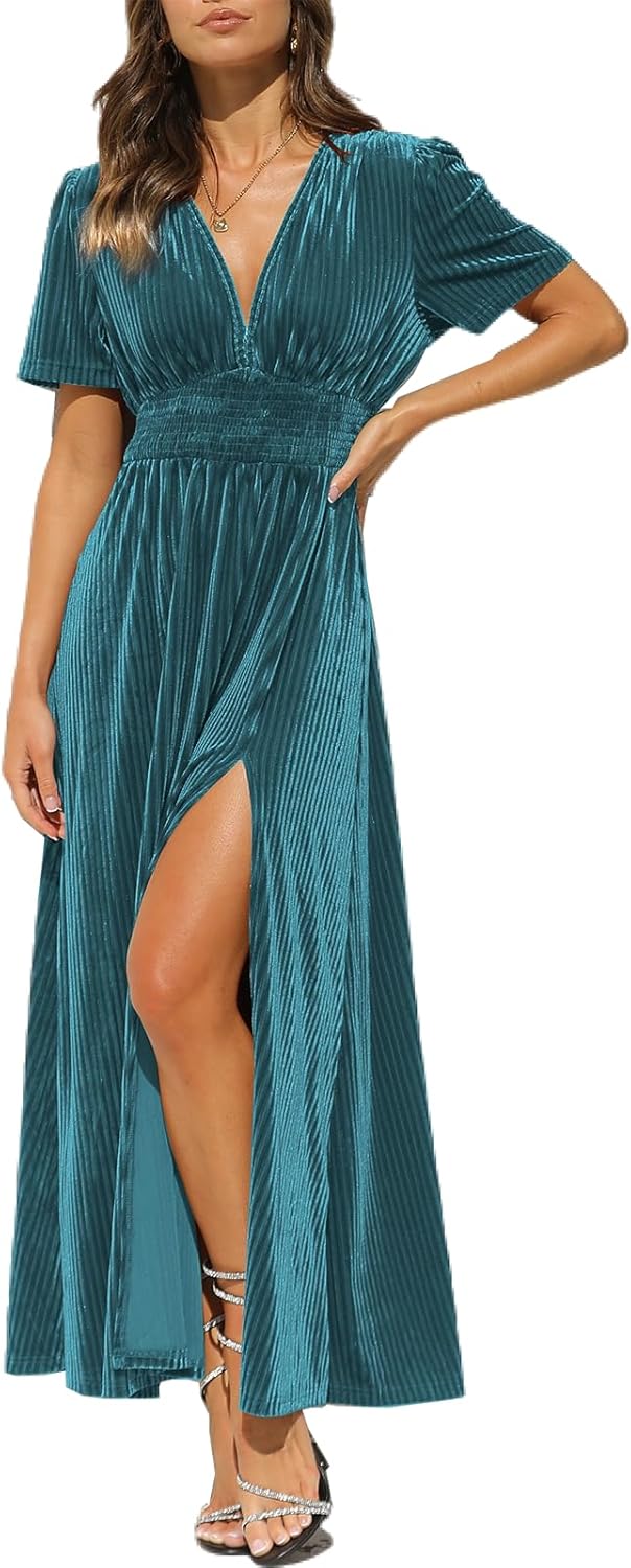 Women's Velvet Maxi Dress Formal Dresses for Wedding Guest Dress