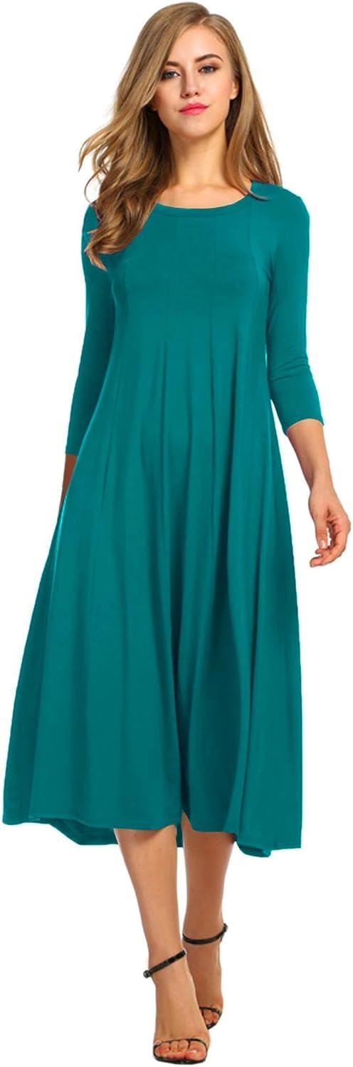 HOTOUCH Women's 3/4 Sleeve A-line and Flare Midi Long Dress