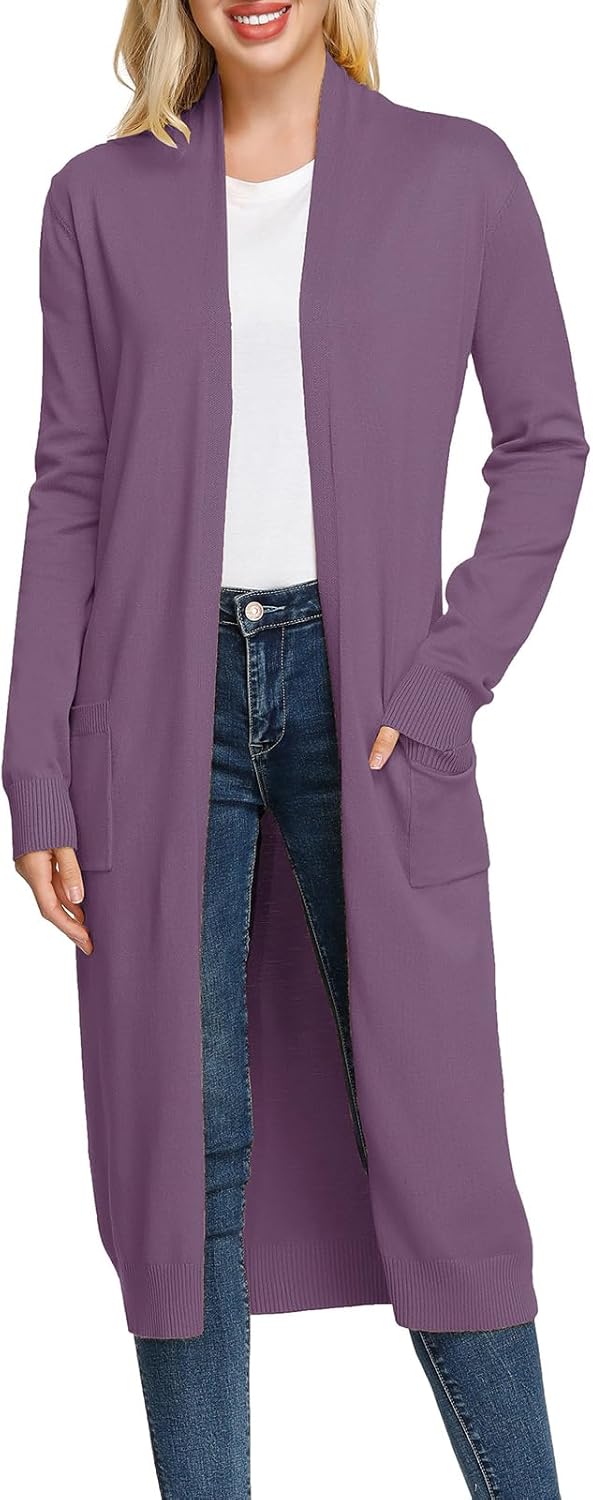 GRACE KARIN Essential Solid Open Front Maxi Long Knitted Cardigan Sweater for Women