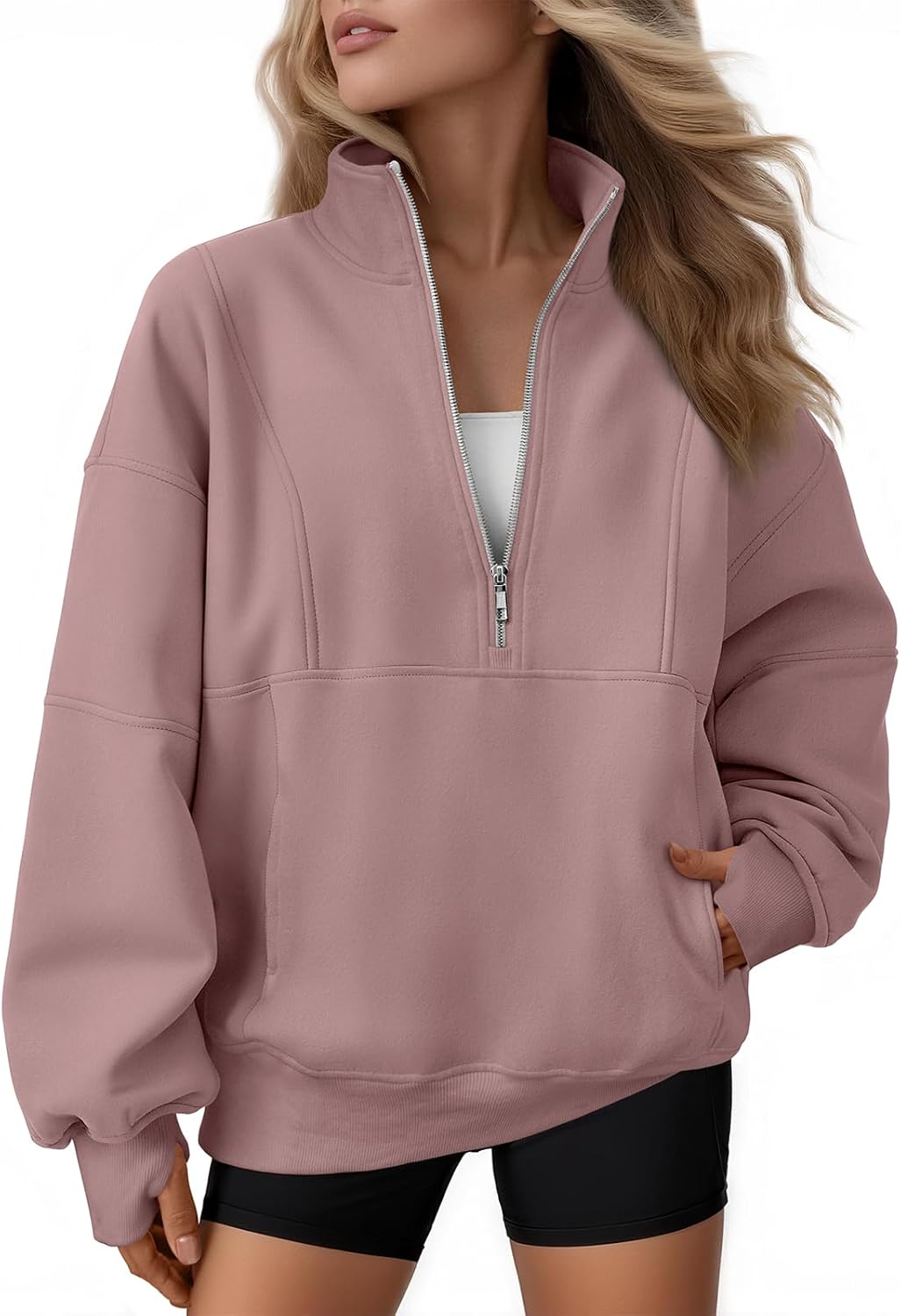 AUTOMET Womens Quarter Zip Oversized Sweatshirts Teen Fleece Pullover Hoodies 2025 Mock Neck Sweater Fall Workout Jacket