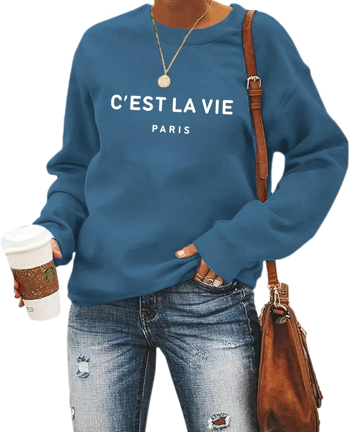C'est La Vie Paris Sweatshirt For Women Oversized Graphic Crewneck Hoodie Casual Long Sleeve Shirt Pullover Tops