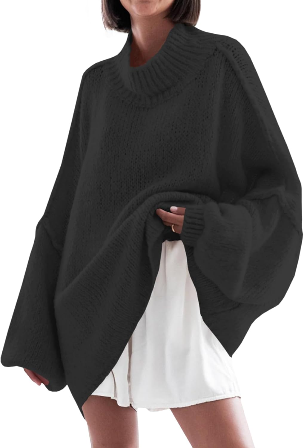 Saodimallsu Womens Oversized Sweaters Mock Neck Batwing Long Sleeve 2025 Fall Trendy Ribbed Knit Casual Tunic Sweater