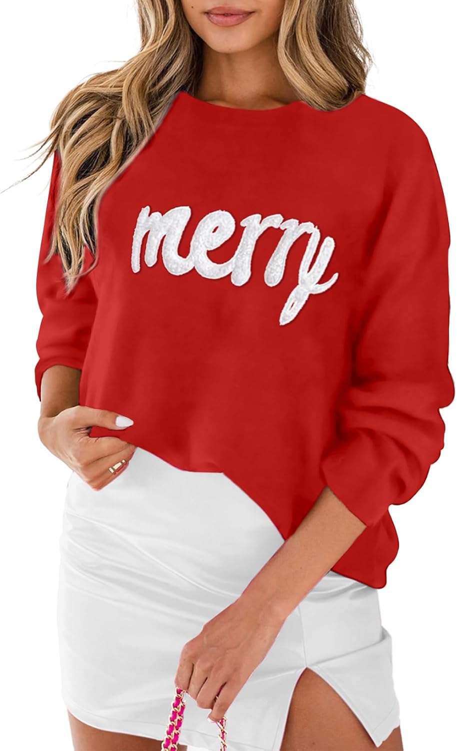 MARZXIN Women 2025 Casual Holiday Sweaters Long Sleeve Round Neck Valentine Sweater Tops Merry Christmas Sweaters