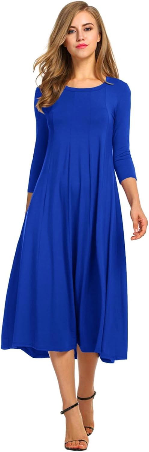 HOTOUCH Women's 3/4 Sleeve A-line and Flare Midi Long Dress
