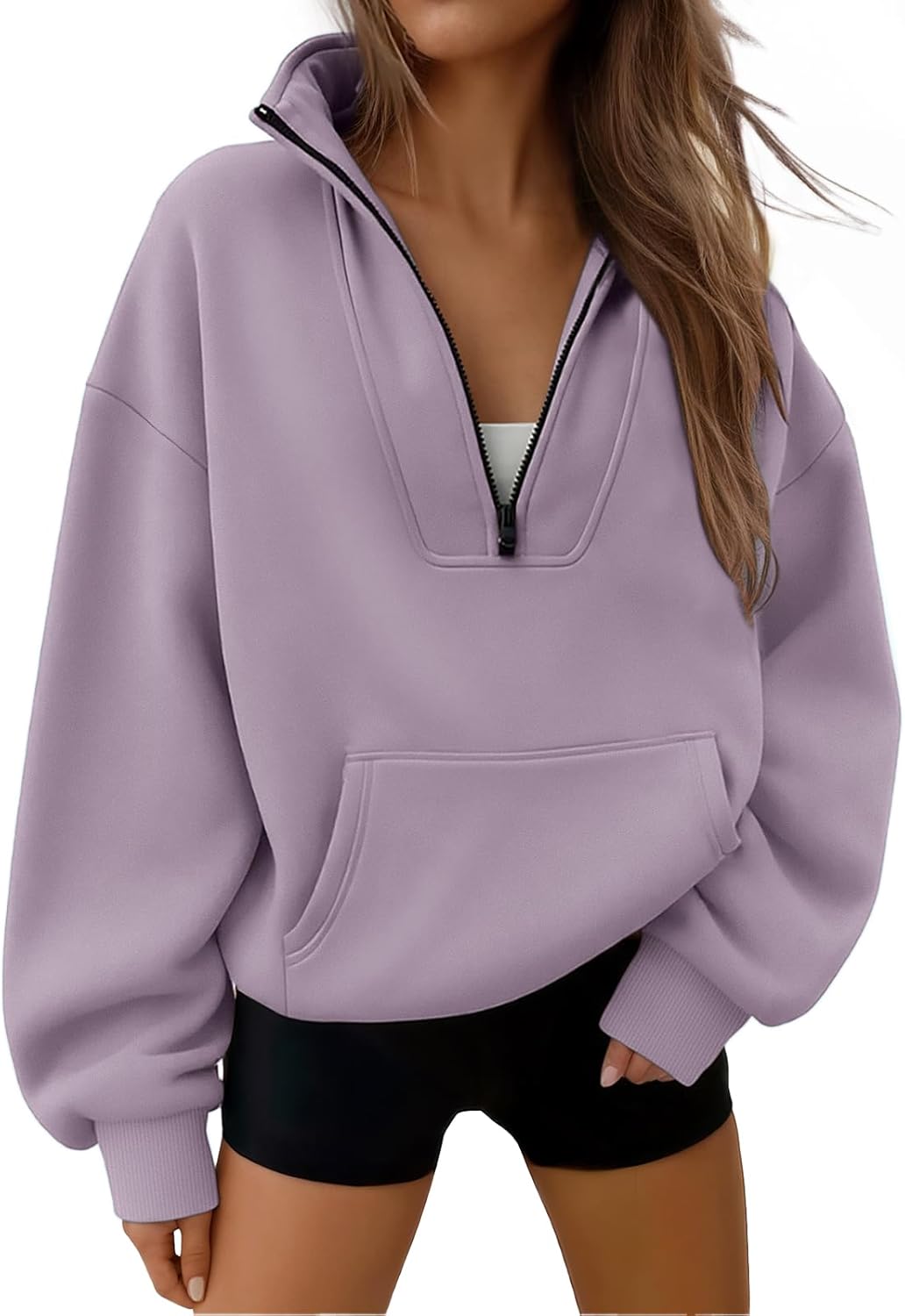 Trendy Queen Womens Sweatshirts Quarter Half Zip Pullover Oversized Hoodies Fall Fashion 2025 Winter Fleece Jackets Sweaters