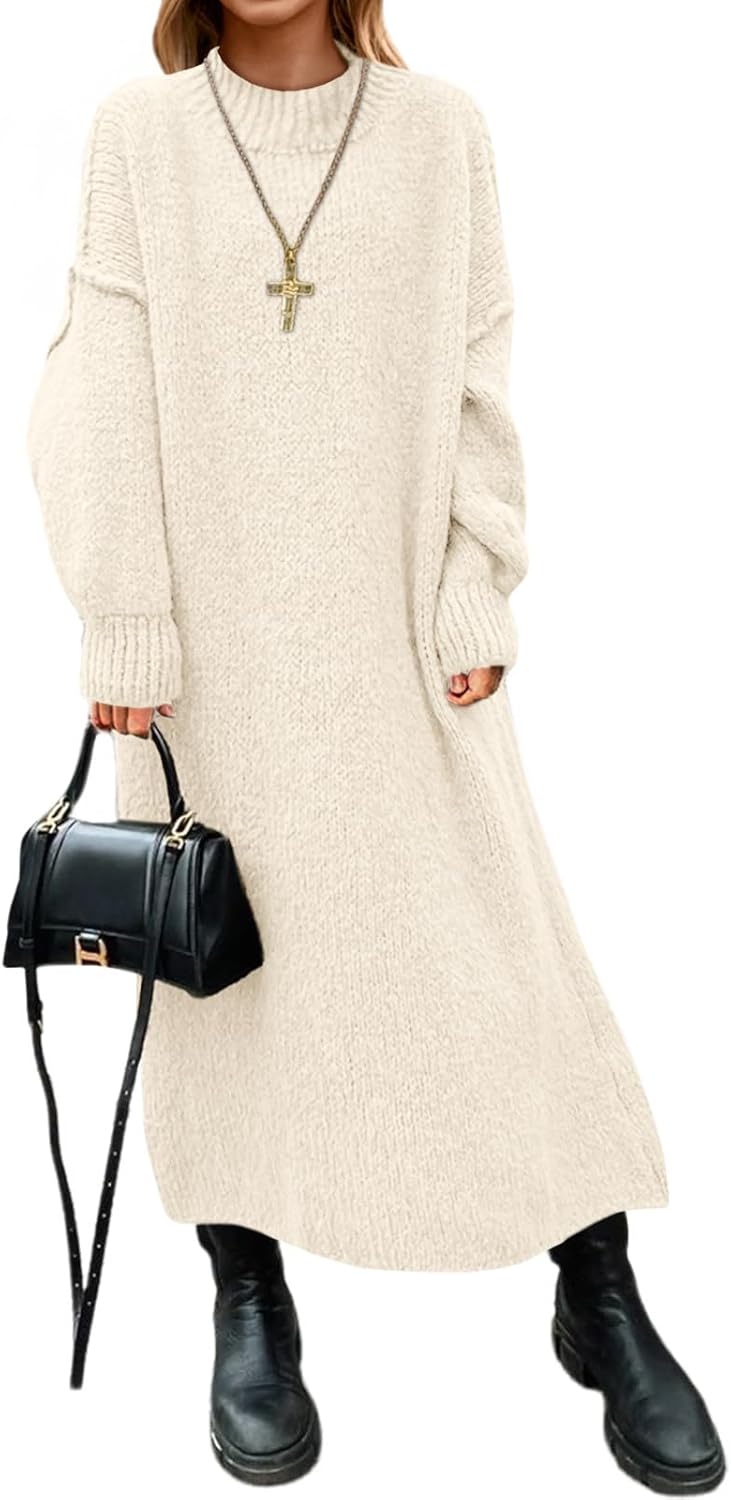 Saodimallsu Womens Oversized Sweater Dress Mock Neck Long Sleeve Casual Warm Chunky Knit Fall Winter Maxi Dresses