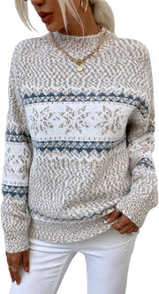 JUNBOON Women’s Casual Leopard Print Knitted Pullover Sweaters Long Sleeve Crew Neck Jumper Tops