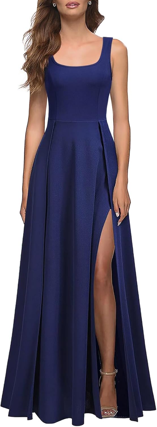MUSHARE Women's Square Neck Sexy Split Cocktail Party Maxi Long Formal Dress