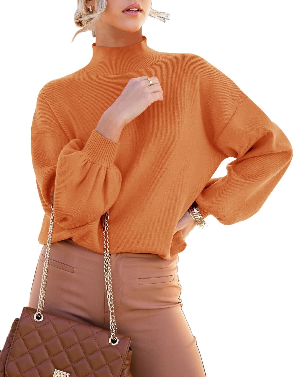 ANCAPELION Women’s Casual Sweater Pullover Winter Basic Sweatshirt Long Sleeve Cozy Knitted Jumper Tops Loose Fit