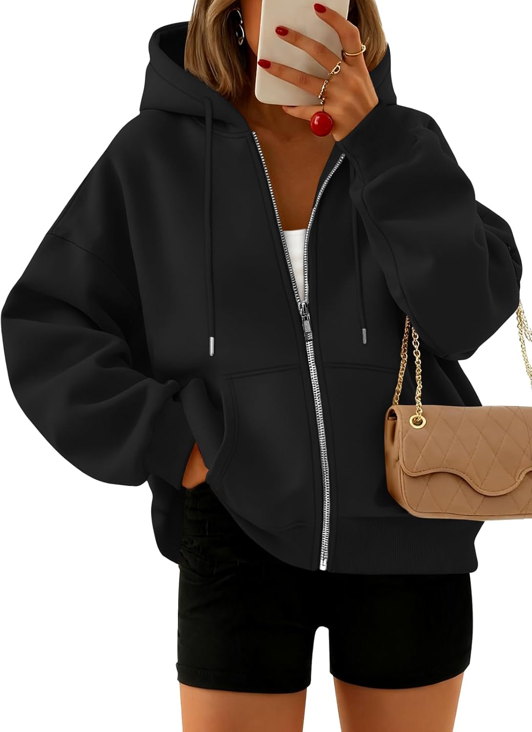 Trendy Queen Zip Up Hoodies For Women Cropped Sweatshirts Fall Fashion Outfits 2025 Y2k Fleece Teen Girls Clothes