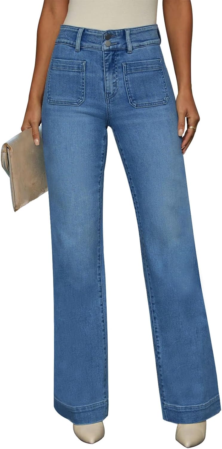 KUNMI Jeans for Women Wide Leg Baggy High Waist Boyfriends Straight Leg Stretchy Denim Pants Trendy Fall 2025