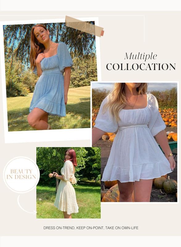 Dokotoo Womens Summer Dresses Square Neck Tie Back Lantern Sleeve Ruffle A-Line Casual Dress