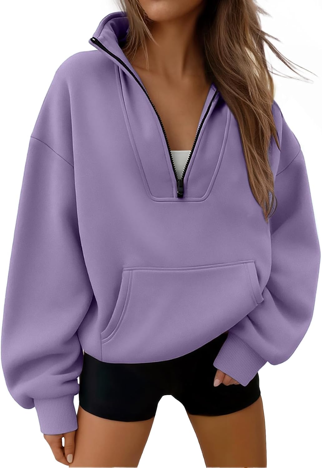 Trendy Queen Womens Sweatshirts Quarter Half Zip Pullover Oversized Hoodies Fall Fashion 2025 Winter Fleece Jackets Sweaters