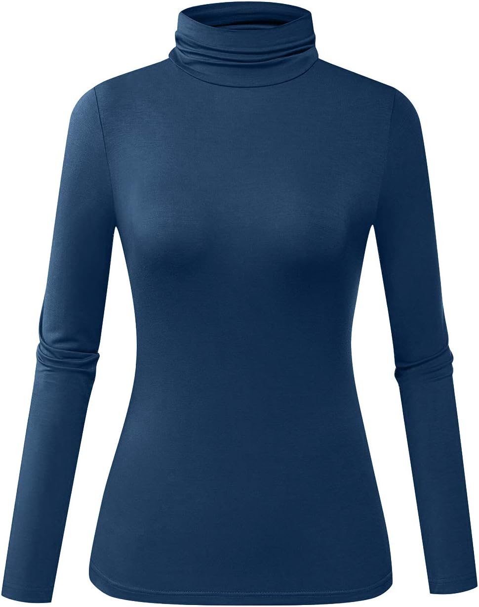 Herou Womens Long Sleeve Turtleneck Slim Fitted Lightweight Casual Active Layer Tops Shirts