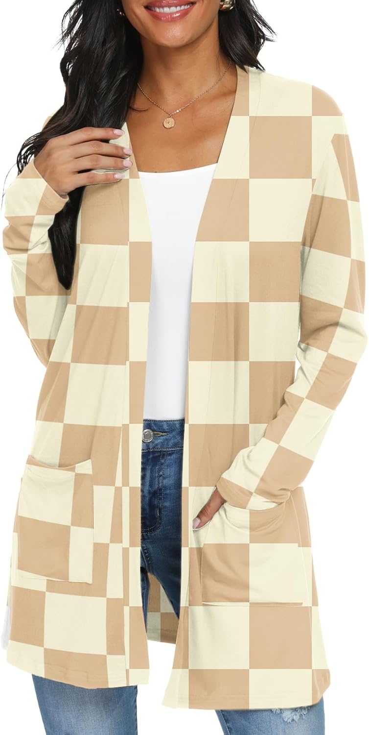 Womens Casual Lightweight with Pocketes Long Sleeve Open Front Cardigan