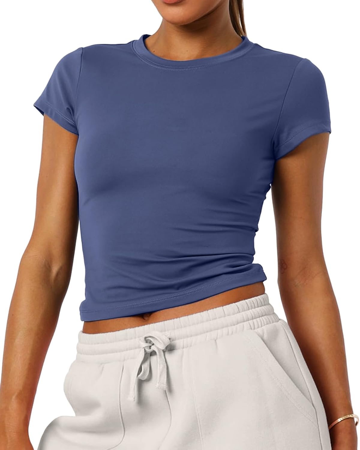 Women's Basic Summer Short Sleeve Crewneck T-Shirts Y2K Cute Going Out Tops Baby Tee