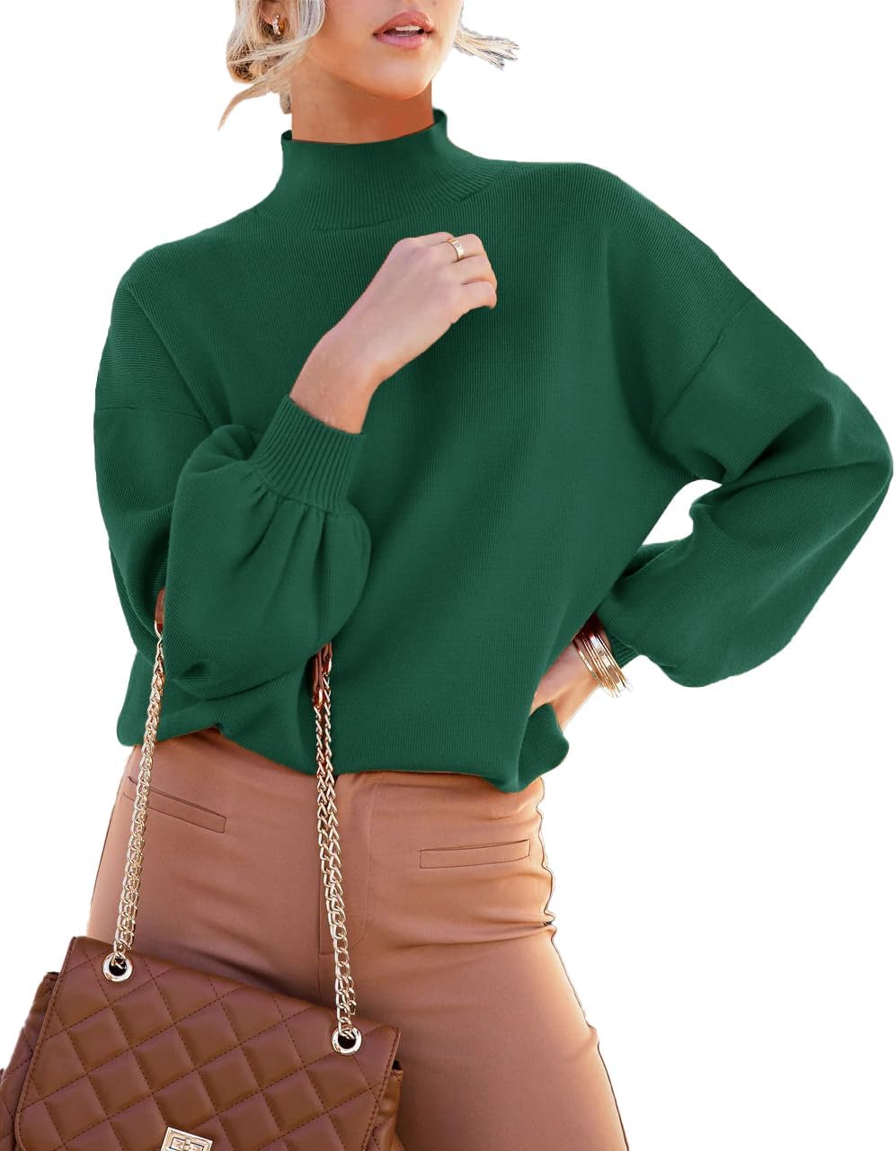 ANCAPELION Women’s Casual Sweater Pullover Winter Basic Sweatshirt Long Sleeve Cozy Knitted Jumper Tops Loose Fit