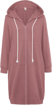 GRACE KARIN Long Hoodies for Women Zip up Hooded Sweatshirt Dress 2025 Casual Fall Jacket Coat with Pocket