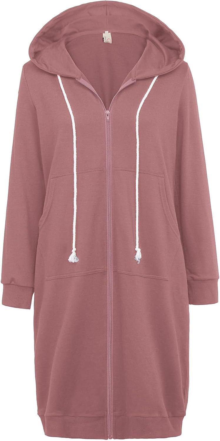 GRACE KARIN Long Hoodies for Women Zip up Hooded Sweatshirt Dress 2025 Casual Fall Jacket Coat with Pocket