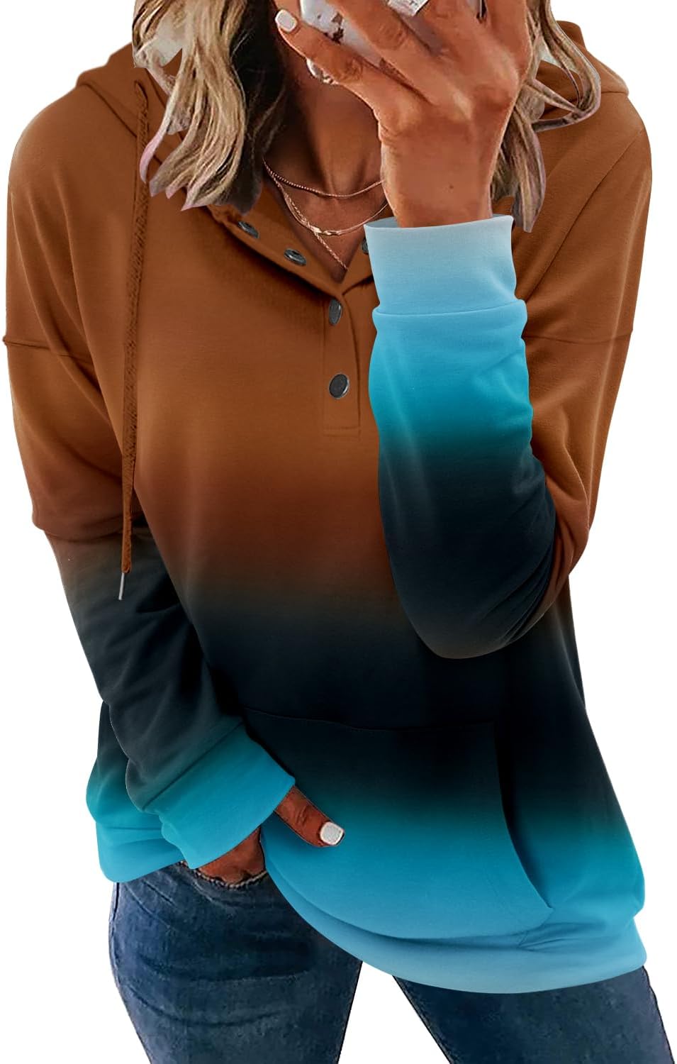 VIEACTIVEWEAR Hoodie for Women Tie Dye Sweatshirt Button Down Tops Casual Long Sleeve Oversize Pullover