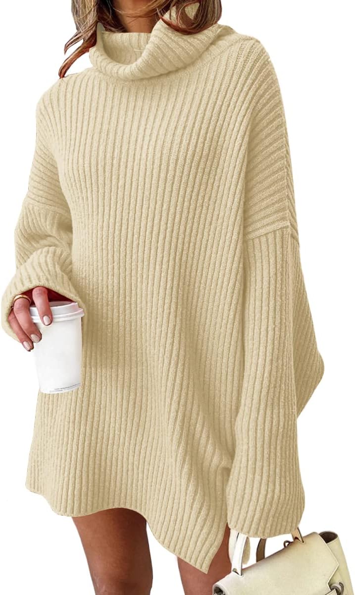 LILLUSORY Womens Turtleneck Oversized Long Sweater Dress 2025 Plus Size Tunic Pullover Knit Winter Dresses