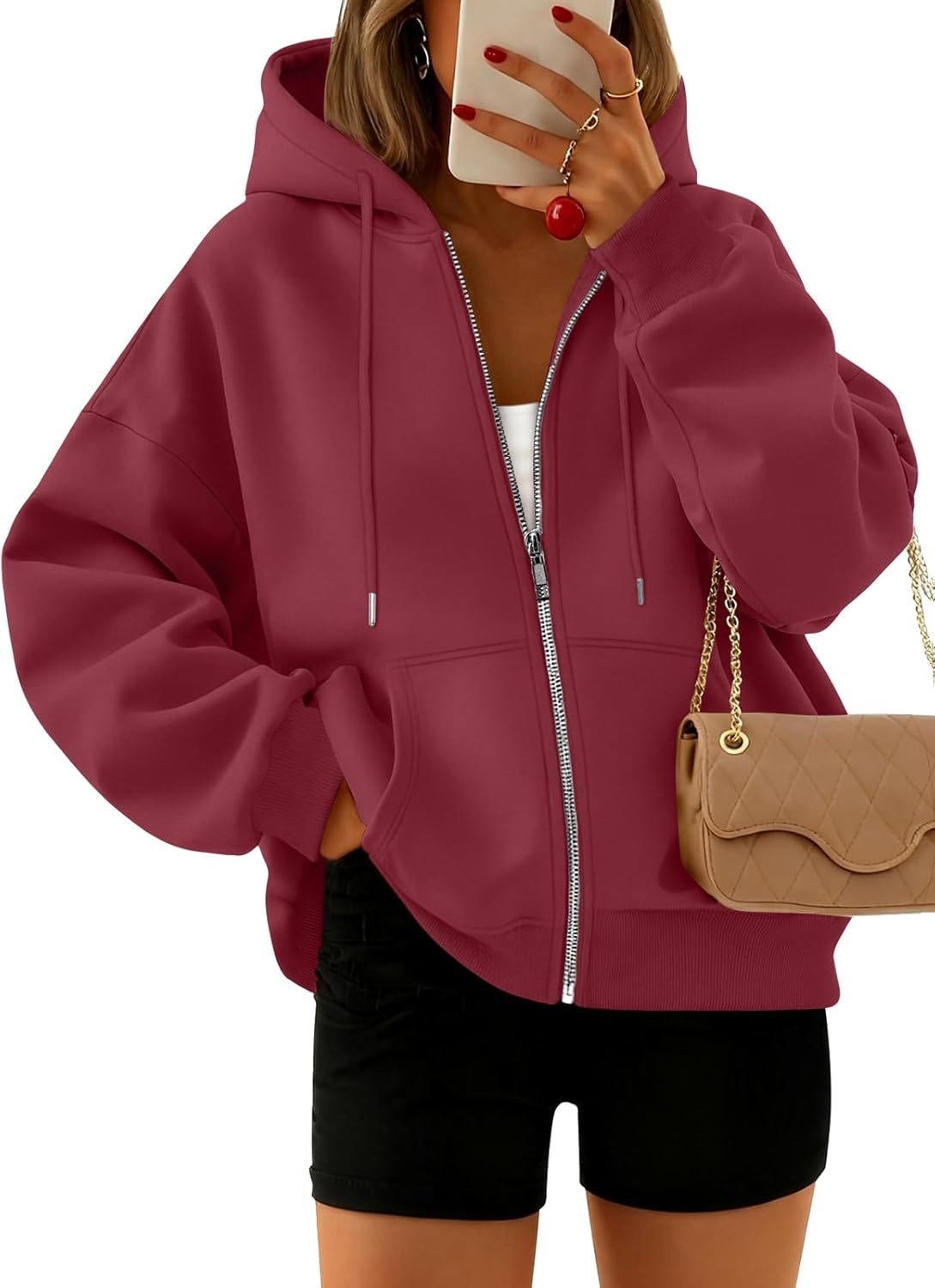 Trendy Queen Zip Up Hoodies For Women Cropped Sweatshirts Fall Fashion Outfits 2025 Y2k Fleece Teen Girls Clothes