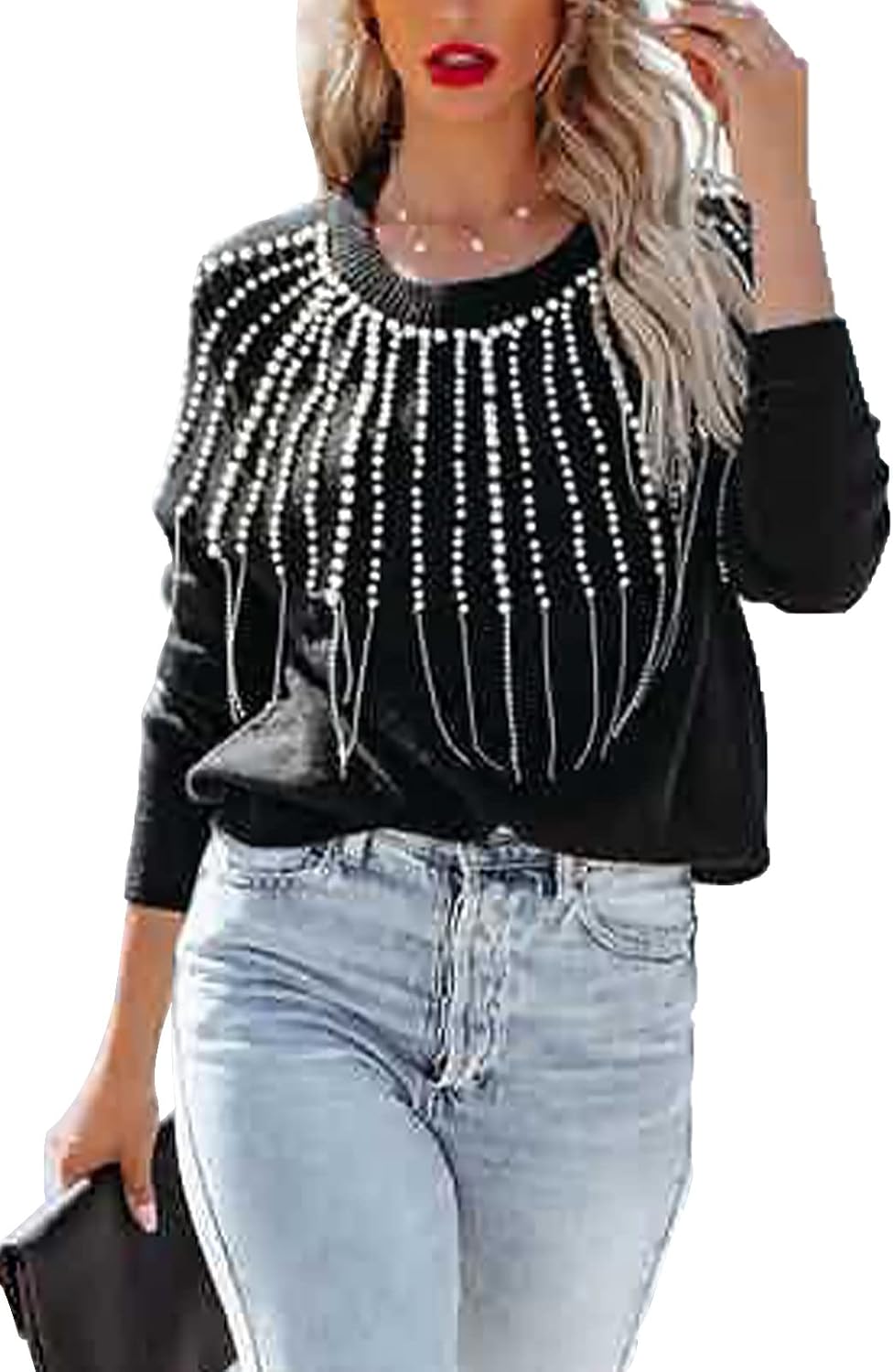 ANCAPELION Women’s Casual Sweater Pullover Winter Basic Sweatshirt Long Sleeve Cozy Knitted Jumper Tops Loose Fit