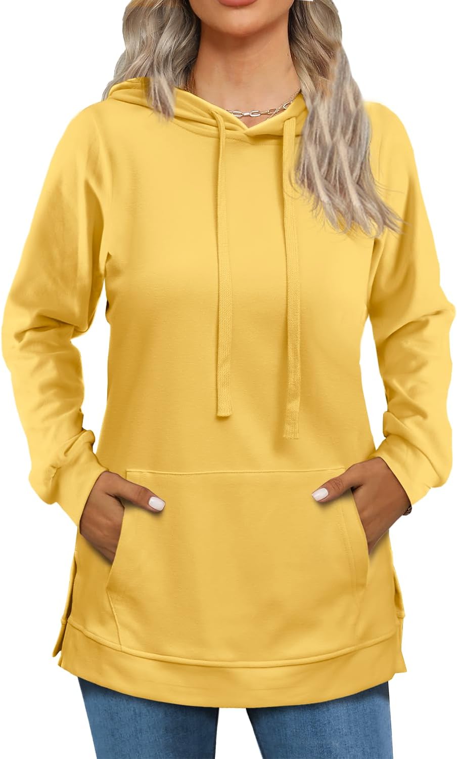 Beimuc Hoodies for Women Fashion Split Hem Drawstring Casual Long Sleeve Sweatshirts Tops with Pockets