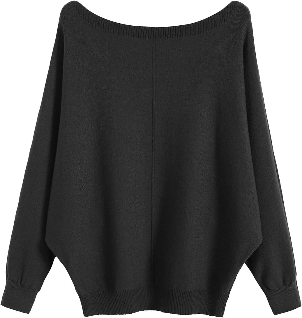 GABERLY Boat Neck Batwing Sleeves Dolman Knitted Sweaters and Pullovers Tops for Women