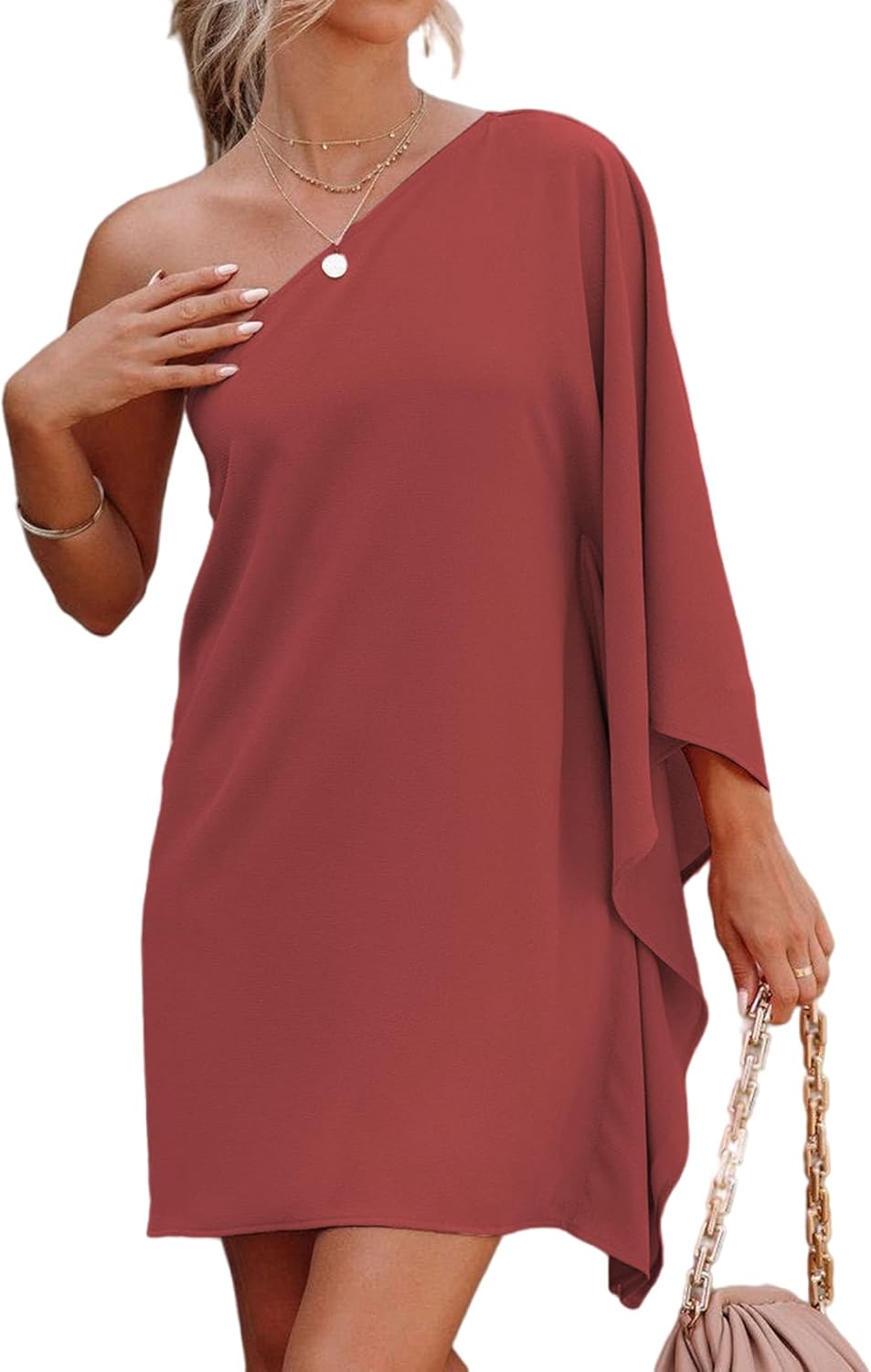 Jhsnjnr Women's Casual Batwing Sleeve One Shoulder Dresses Summer Club Party Cocktail Dresses