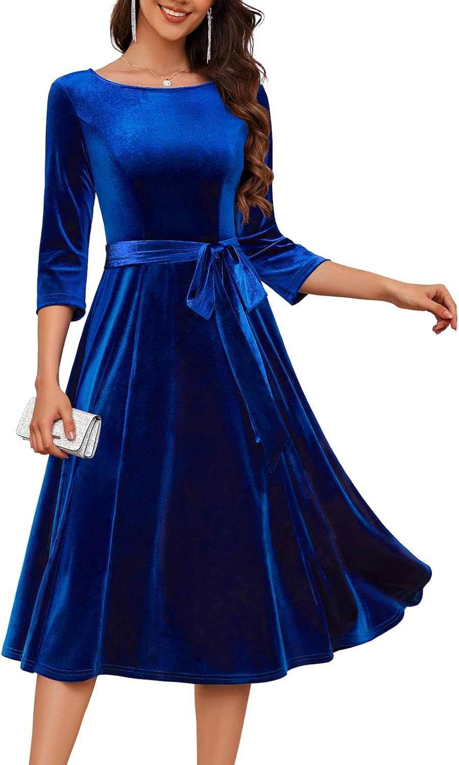 DRESSTELLS Velvet Cocktail Dress for Women, 2025 Winter Christmas Holiday Dress, 3/4 Long Sleeves Party Formal Gala