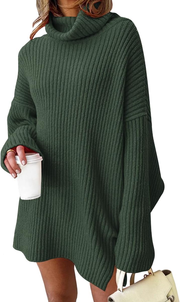 LILLUSORY Womens Turtleneck Oversized Long Sweater Dress 2025 Plus Size Tunic Pullover Knit Winter Dresses