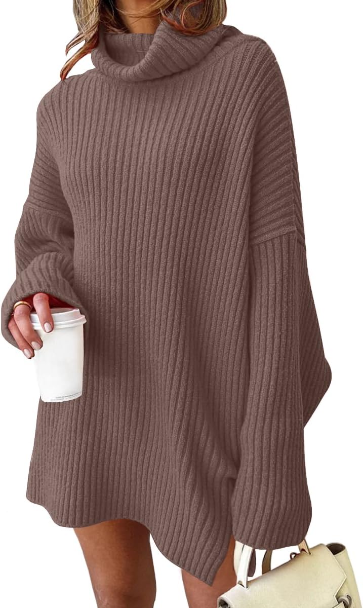 LILLUSORY Womens Turtleneck Oversized Long Sweater Dress 2025 Plus Size Tunic Pullover Knit Winter Dresses