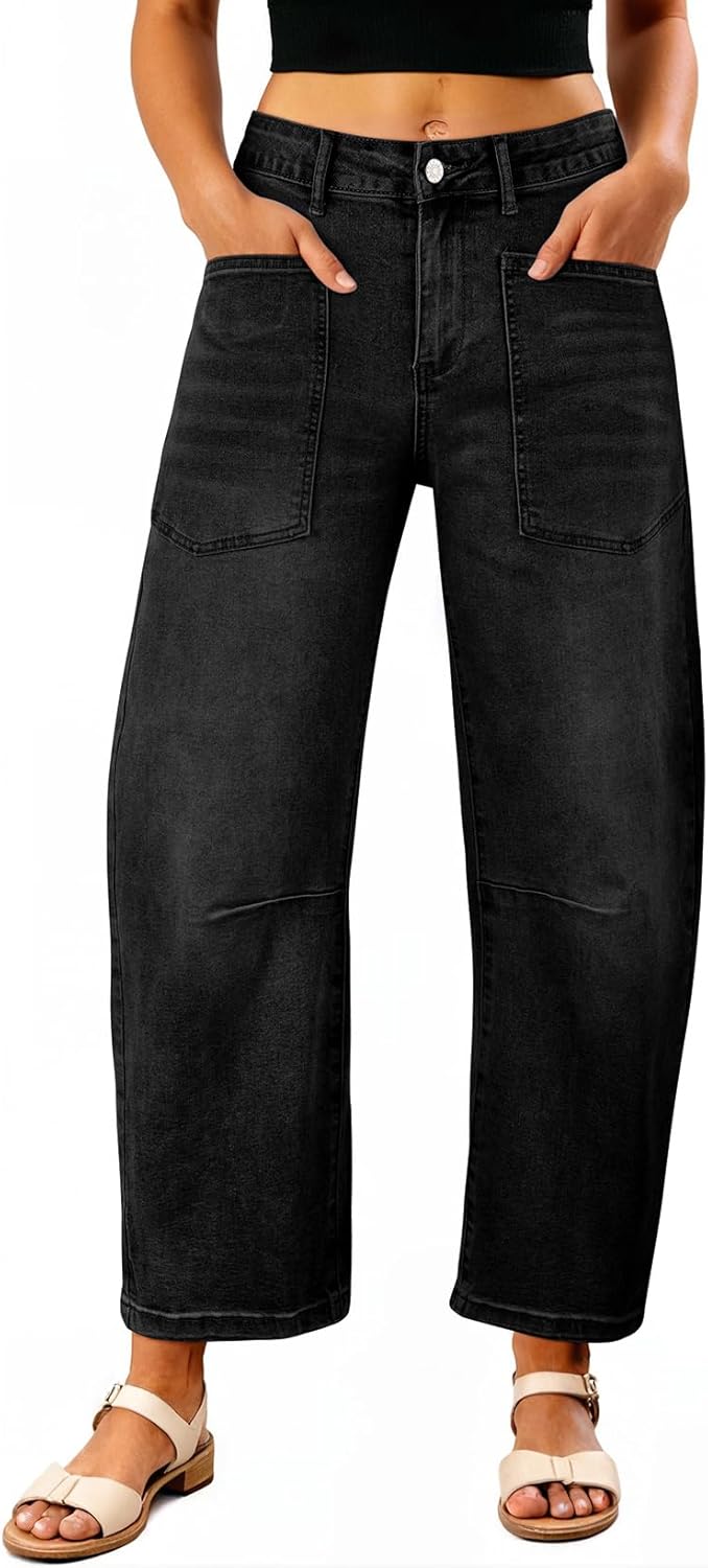 EVALESS Womens Baggy Barrel Jeans High Waisted Wide Leg Boyfriend Denim Ankle Pants