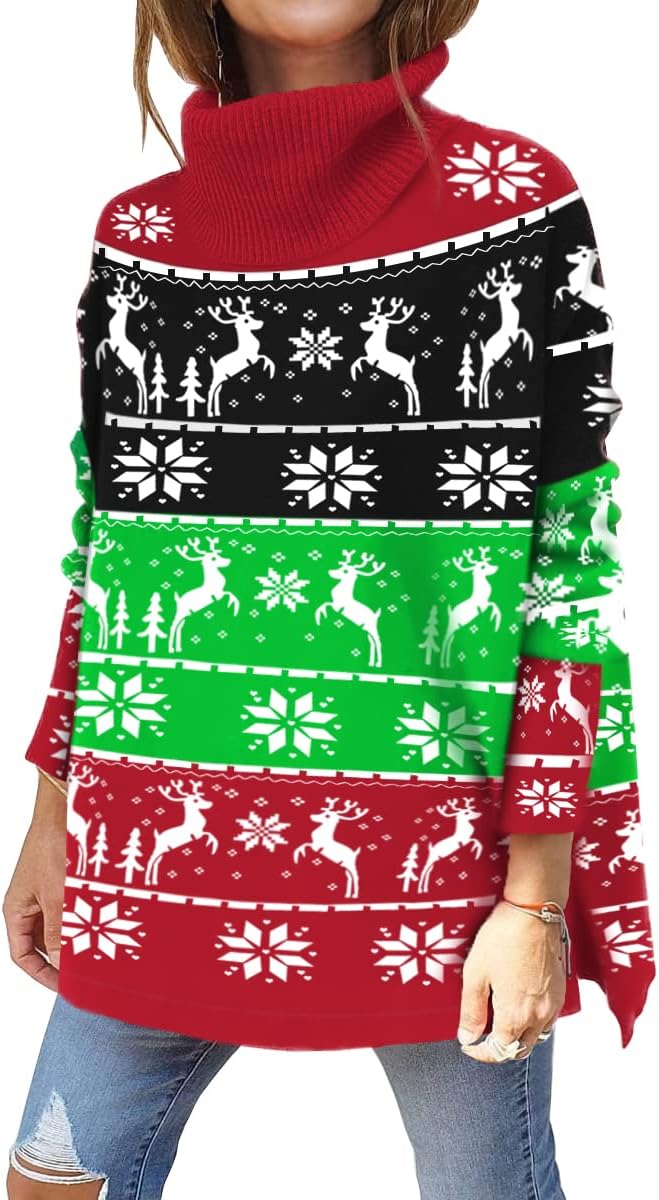 LILLUSORY Women's Turtleneck Oversized Sweaters Long Batwing Sleeve Spilt Hem Tunic Pullover Knit Tops