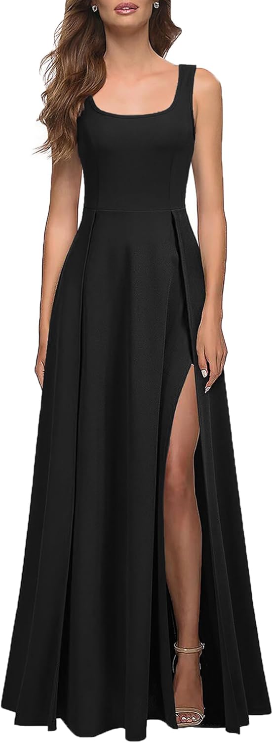 MUSHARE Women's Square Neck Sexy Split Cocktail Party Maxi Long Formal Dress