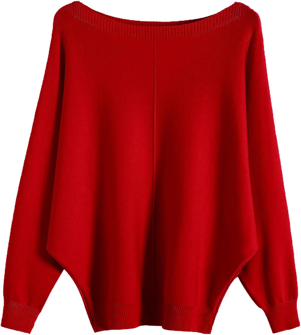 GABERLY Boat Neck Batwing Sleeves Dolman Knitted Sweaters and Pullovers Tops for Women