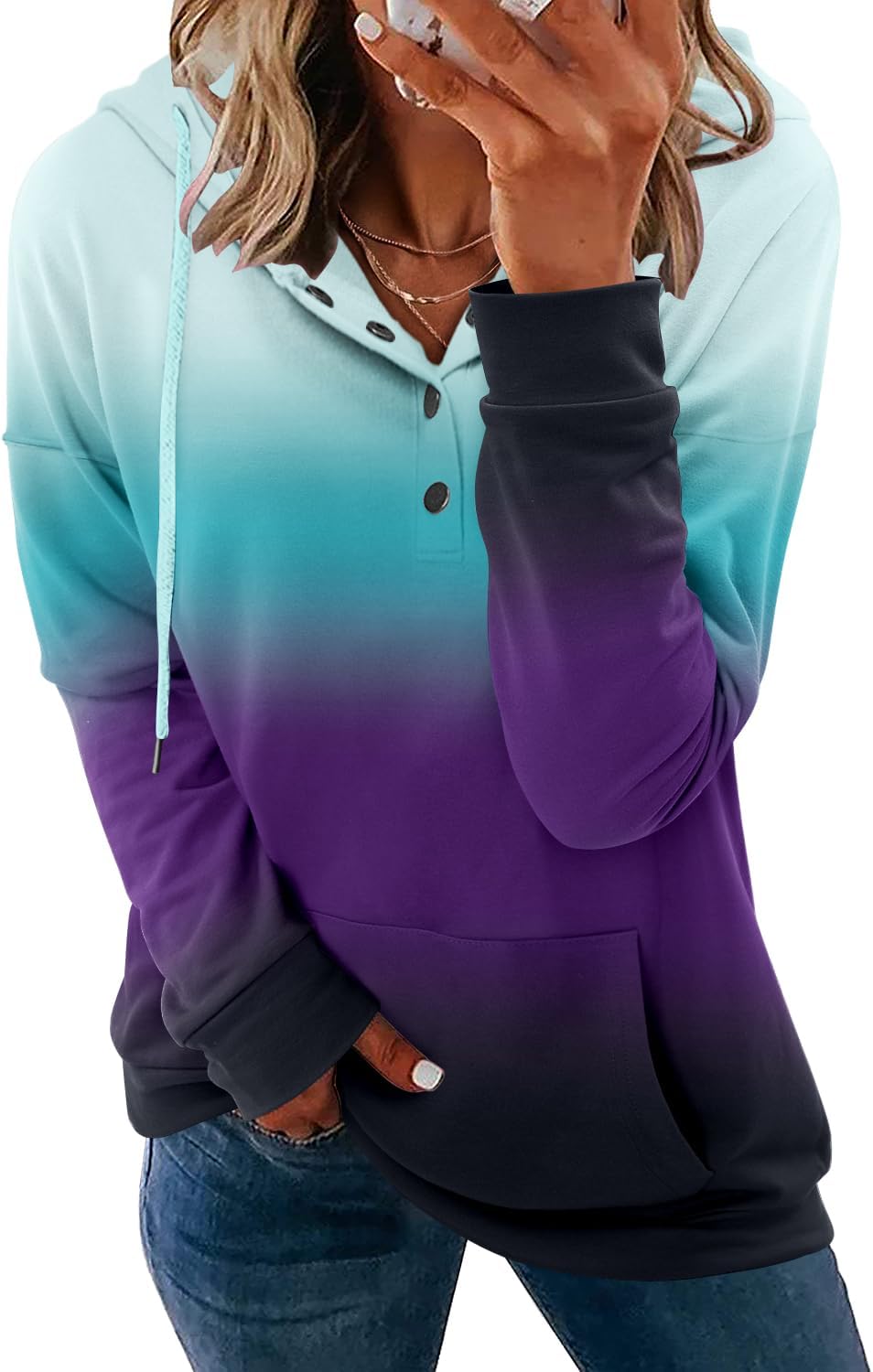 VIEACTIVEWEAR Hoodie for Women Tie Dye Sweatshirt Button Down Tops Casual Long Sleeve Oversize Pullover